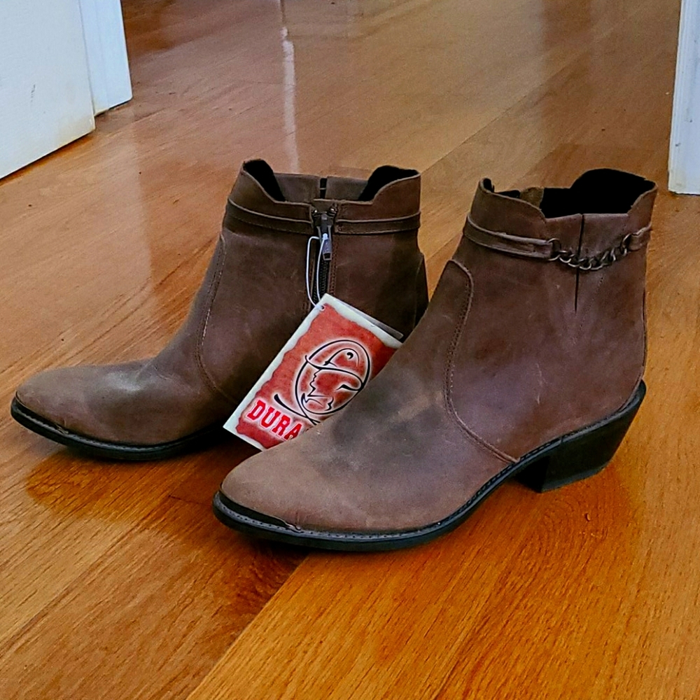 Durango Brown Leather Booties with Chain Detail